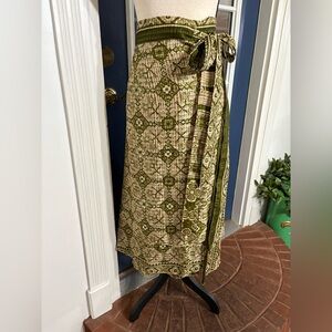 Green and Beige Patterned Wrap Skirt ONE Size